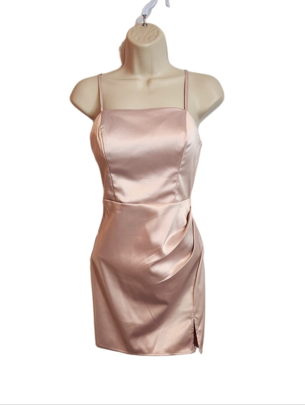 Midnight Doll Satin Spaghetti Strap Pleated Party Mini Dress Light Blush Pink 3